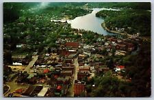 Vintage Postcard Aerial View of Saranac Lake Buildings Mountains New York NY picture
