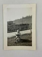 Baby In Push Stroller Grass Yard  B&W Photograph 2.75 x 3.75 picture