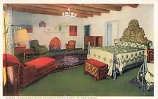 NEW MEXICO FRED HARVEY POSTCARD: A SUITE BED ROOM LA FONDA HOTEL SANTA FE, NM picture