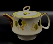 1950s Gibson England Hostess Teapot White Yellow Green Leaves picture