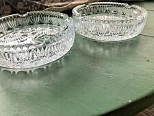2 VTG Large Matching Clear Faceted Glass Ashtrays 6.25