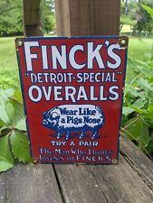 OLD FINCK'S OVERALLS PORCELAIN CLOTHING ADVERTISING SIGN DETROIT-SPECIAL 9
