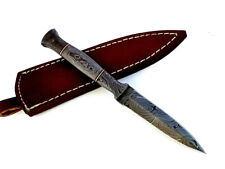 Damascus Double edged Dagger Fixed Blade Boot Knife Outdoor Hunting Throwing picture