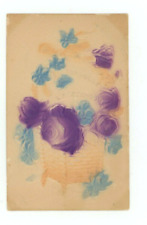 Vintage Postcard BIRTHDAY  BASKET W/PURPLE & BLUE FLOWERS  EMBOSSED  UNPOSTED picture