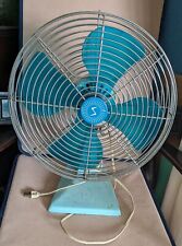 Antique Electric Fan 1960s Super Lectric, blue, clear blades, runs, ocillates picture