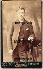 CDV PONTYPOOL WALES HANDSOME YOUNG MAN BY KNIGHT PAINTED BACKGROUND TREE CHAIN picture