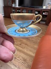 Mini Paris Royal Limoges Teacup & Saucer Turquoise Gold Cabinet Display Minty picture