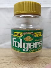Folgers Coffee Crystals Instant Decaffeinated Plastic Jar Green Paper Label Vtg picture