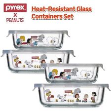 Pyrex Peanuts Snoopy Glass Storage Heat Resistant Containers Rectangular 4p Set picture