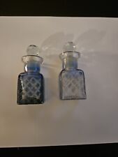 2 Vintage Mini Perfume Bottle with Stoppers Glass Diamond Pattern  picture