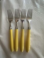 4 pc Hampton Silversmiths 18/10 DINNER FORKS Stainless Yellow Handle Fiesta NEW picture