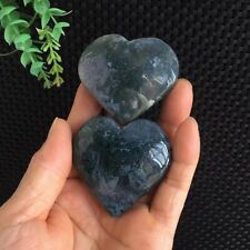 122g 2pcs Moss Agate Stone Heart Shaped Carving Quartz Crystal Specimen Healing picture