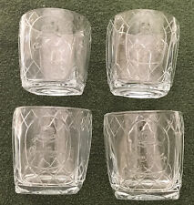 Vintage Crown Royal Cathedral Clear Square Base Low Ball Rocks Glasses Set of 4 picture