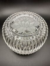Vintage Clear Glass Round Trinket Box/Bowl with frosted, etched Water Lilies picture