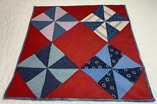 Antique Vintage Patchwork Quilt Table Topper, Pinwheel, Early Calicos, Red, Blue picture