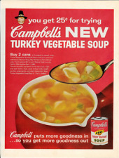 1962 CAMPBELL'S Soup Turkey Vegetable Thanksgiving Can Pilgrim Vintage Print Ad picture