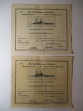 1943-4 WWII Destroyer USS FREDERICK C. DAVIS 2 Signed Navy Course Certificates picture