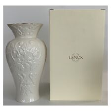 Lenox Large 10” Georgian Ivory Porcelain Tall Vase-Embossed/Gold Trim-NEW In Box picture