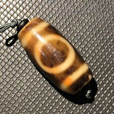 Magical Tibetan Old Agate Ivory Color Heaven&Earth Totem dZi Bead 13*26mmP42 picture