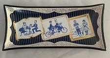 Vintage Bent Edge Glass Gilded Tray Blue Black See Through Courtship Scenes picture