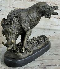 China Chinese Marble Base Bronze Wild Animal Boar Pig Figure Statue Sculpture NR picture