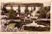 Postcard ME Bar Harbor - Kennedy Italian Garden - Hand Colored  Citizen Military picture