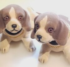 2 Vintage Flocked Matching Litter Car Spotted Dogs Nodders Bobbleheads picture
