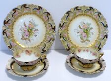 2 Antique RS Prussia VIERSA Trios Cobalt Blue Pink Ros Cups & Saucers Plates picture