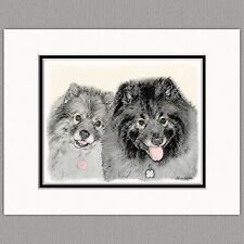 Keeshond Portrait Original Art Print 8x10 Matted to 11x14 picture