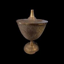 Vtg Bombay Company Basket Weave Etched In Brass Footed Bowl w/Lid Home Decor  picture