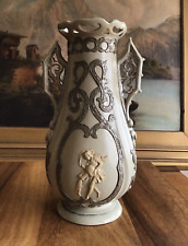 Antique VILLEROY & BOCH 19th CE Salt Glaze VASE with ORNATE Handles picture