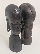 Mid-Century Vintage Hand Carved BEAUTIFUL Ebony Wood African Sculpture Figurines picture
