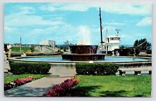 c1950s~Government Park~Mac Arthur Lock~Freighter~Sault Ste Marie MI~Postcard picture