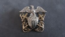 WWII US Navy Officer's Sterling Silver Overseas Cap Badge H&H Hilborn Hamburger picture