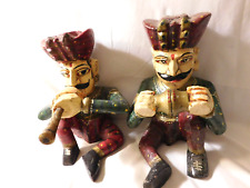 Vintage Set of 2 Wooden Rajasthani Musician Men Painted Statues picture