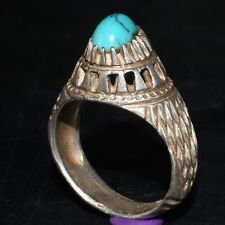 Antique Vintage Near Eastern Natural Turquoise Stone Silver Ring from 1900's picture
