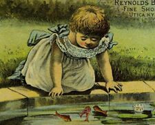 1870's-80's Lovely Girl Goldfish Pond Lily Pads Reynolds Bros Fine Shoes  F95 picture