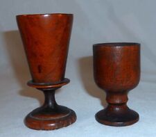 Two Antique Footed Turned Wood Pieces Rosewood Wine Flute & Walnut Small Goblet picture