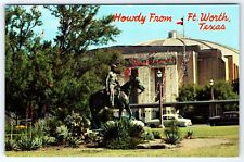 Howdy From Fort Worth Texas Will Rogers Statue Memorial Stadium Postcard picture