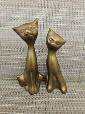 Pair of Vintage Brass Kitty Cat Figurines MCM Great Faces. picture