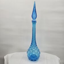 Vtg MCM Empoli Italian Glass Ice Blue Peacock Bubble Genie Bottle Decanter 20