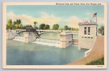 Municipal Dam and Power Plant Fort Wayne Indiana IN 1930s Postcard Maumee River picture