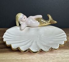 Vintage Hand Painted Ceramic Mermaid on a Shell Soap or Trinket Dish  picture