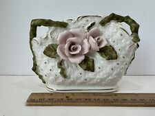 Small Vintage Japanese Rose Porcelain Planter 3D Flowers Lleaves Basket picture