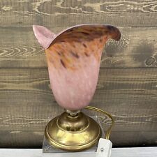 Vintage Pink Speckled Glass Lily Shade and Brass Lamp Night Light picture