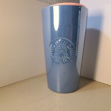 Starbucks Blue Iridescent Ceramic Travel Tumbler Mug & Pink Lid 12 oz picture