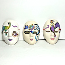 Vintage Mardi Gras Mask Harlequin Clown 1980s Decor Wall Hanging set of 3 Small picture