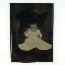 Named Foster Connecticut Baby Tintype c1878 Antique 1/6 Plate Child Photo H781 picture