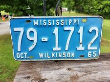 Vintage  1965  MISSISSIPPI  WILKINSON County  License Plate . # 79-1712 Original picture