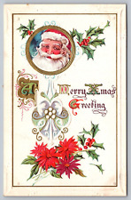 A Merry Christmas Greeting Antique Postcard w/Santa Claus (Interesting Artwork) picture